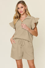 Load image into Gallery viewer, Double Take Full Size Texture Flounce Sleeve Top and Drawstring Shorts Set