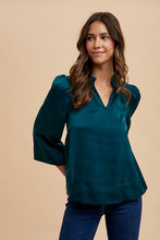 Load image into Gallery viewer, Annie Wear Satin Notched Three-Quarter Sleeve Blouse