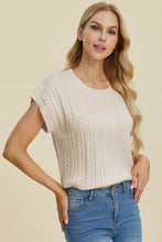 Load image into Gallery viewer, Double Take Full Size Cable-Knit Round Neck Short Sleeve Sweater