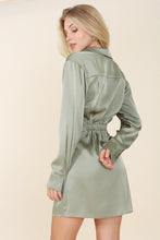 Load image into Gallery viewer, Satin collared wrap mini dress