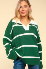 Load image into Gallery viewer, Haptics Collared Neck Striped Contrast Sweater