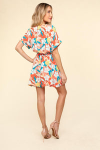 Haptics Tropical Floral Short Sleeve Tied Romper