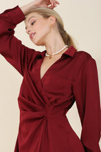 Load image into Gallery viewer, Satin collared wrap mini dress