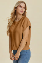 Load image into Gallery viewer, Double Take Full Size Cable-Knit Round Neck Short Sleeve Sweater