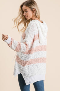 Reborn J Full Size High-Low Striped Popcorn Hoodie Sweater - Also in Plus