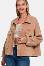 Load image into Gallery viewer, Zenana Wash Fleece Front Pocket Button Up Shacket