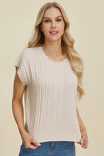 Load image into Gallery viewer, Double Take Full Size Cable-Knit Round Neck Short Sleeve Sweater