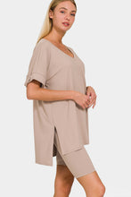 Load image into Gallery viewer, Zenana Full Size V-Neck Short Sleeve Slit T-Shirt and Shorts Set