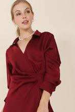 Load image into Gallery viewer, Satin collared wrap mini dress