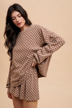 Load image into Gallery viewer, Checkered Round Neck Top and Drawstring Shorts Loungewear