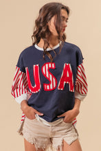 Load image into Gallery viewer, BiBi USA Letter Patchwork Contrast Short Sleeve T-Shirt