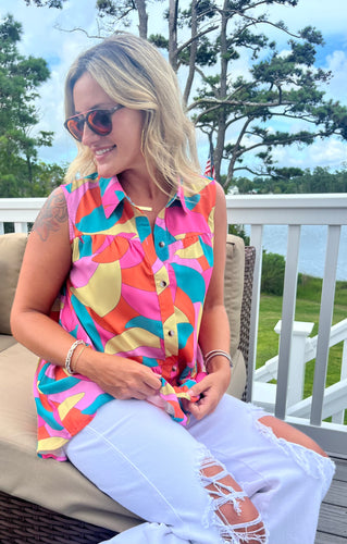 Multicolored Sleeveless Longline Shirt