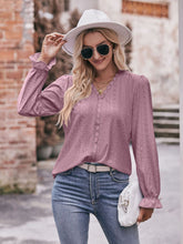 Load image into Gallery viewer, Double Take Eyelet V-Neck Flounce Sleeve Blouse