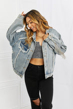 Load image into Gallery viewer, POL Time To Shine Twill Denim Fringe Jacket