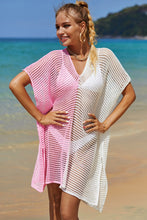 Load image into Gallery viewer, Double Take Openwork Contrast Slit Knit Cover Up