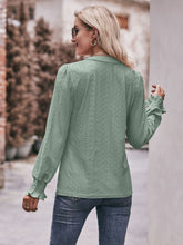 Load image into Gallery viewer, Double Take Eyelet Notched Neck Flounce Sleeve Blouse