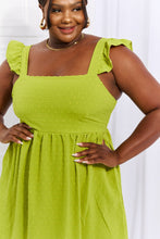 Load image into Gallery viewer, Culture Code Sunny Days Full Size Empire Line Ruffle Sleeve Dress in Lime