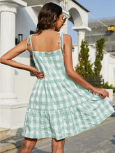 Load image into Gallery viewer, Plaid Tie-Shoulder Sleeveless Tiered Dress