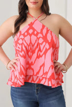 Load image into Gallery viewer, Plus Size Abstract Print Halter Ruffle Hem Top