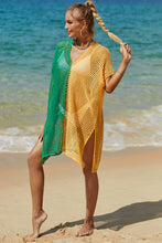 Load image into Gallery viewer, Double Take Openwork Contrast Slit Knit Cover Up