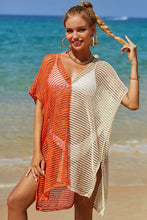 Load image into Gallery viewer, Double Take Openwork Contrast Slit Knit Cover Up