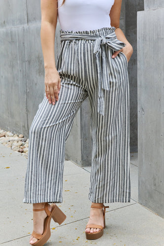 Heimish Full Size Tie Waist Striped Culotte Pants