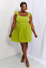 Load image into Gallery viewer, Culture Code Sunny Days Full Size Empire Line Ruffle Sleeve Dress in Lime