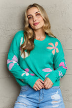 Load image into Gallery viewer, Floral Dropped Shoulder Ribbed Trim Sweater
