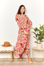 Load image into Gallery viewer, Double Take Floral Frill Trim Flounce Sleeve Plunge Maxi Dress