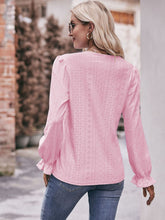 Load image into Gallery viewer, Double Take Eyelet V-Neck Flounce Sleeve Blouse