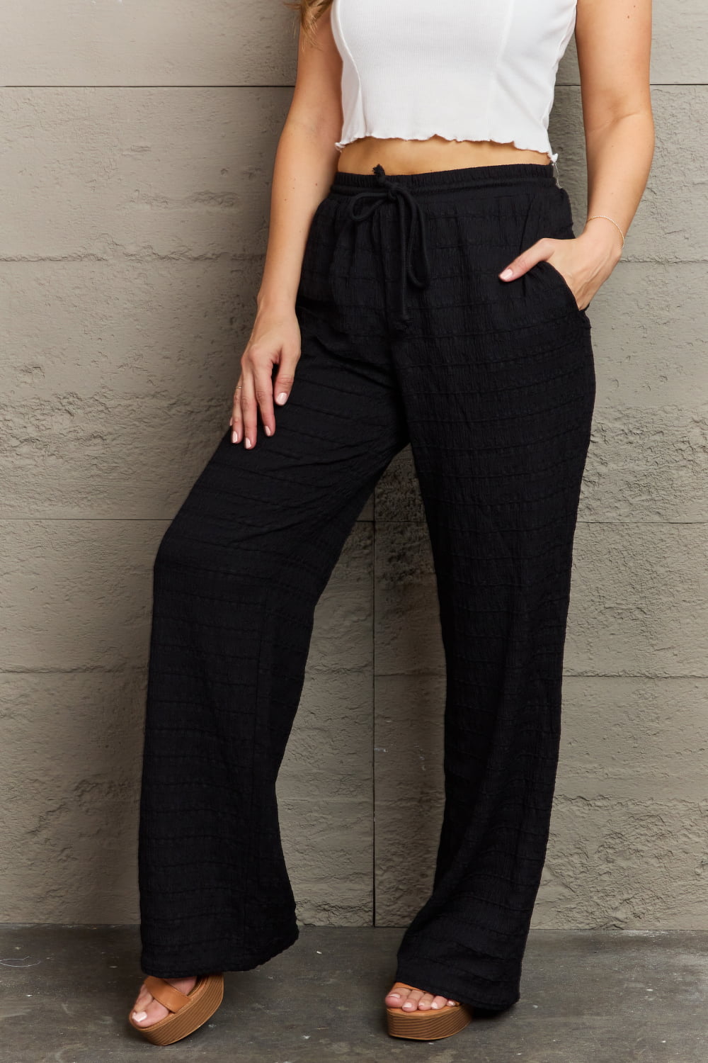 GeeGee Dainty Delights Textured High Waisted Pant in Black