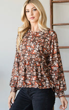 Load image into Gallery viewer, Brown Floral Babydoll Top