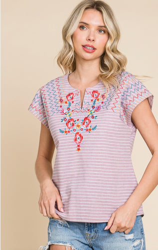 Embroidered Stripe Top