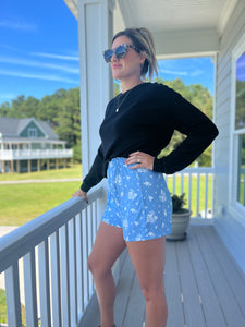 Fall Floral Blue Shorts