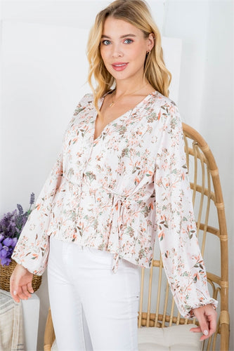 Blush Floral Tie Blouse