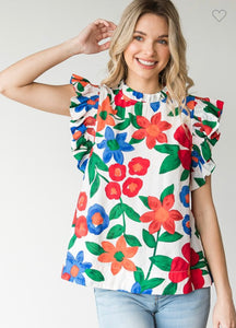Primary Floral Frill Top