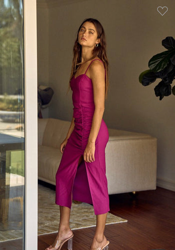 Magenta Ruched Evening Dress