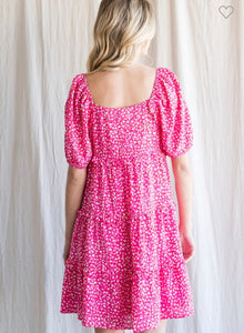 Pink Mix Leopard Tiered Dress
