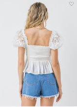 Load image into Gallery viewer, Ivory Puff Sleeve Peplum Top