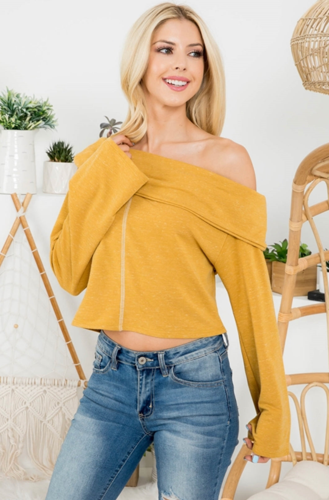 Mustard Sweater Boho Top