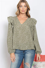 Load image into Gallery viewer, Olive Ruffle Print Blouse