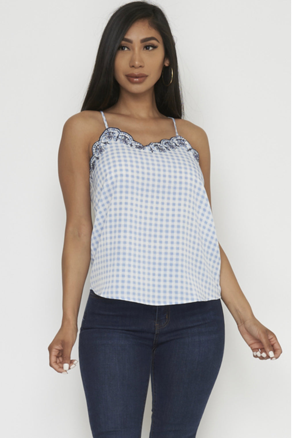 Gingham Embroidered Tank