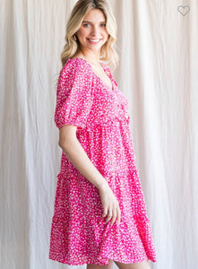 Pink Mix Leopard Tiered Dress